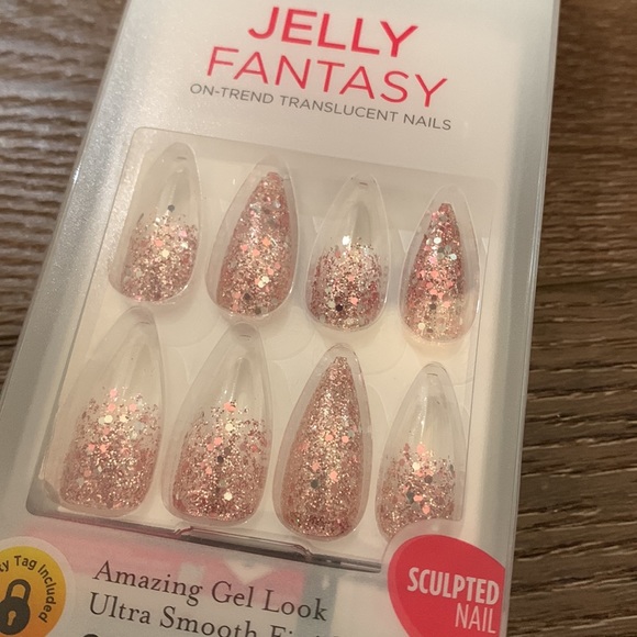 Kids Jelly Fantasy Ready-to-wear Gel Nail KGFJ04 Clear Pink Glitter 79952. New - Picture 2 of 3